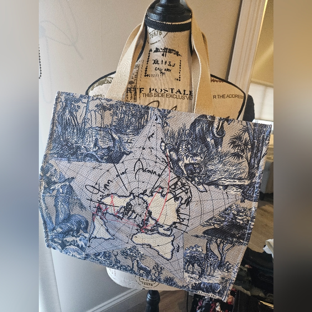 Christian Dior Around The World Tote. NWOT Blue & Cream